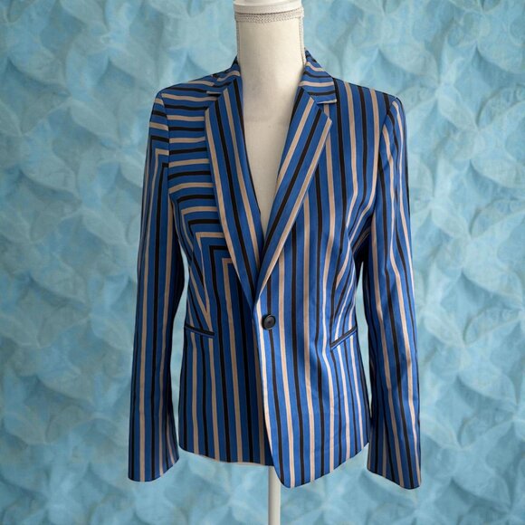 AKRIS PUNTO Blue Pinstriped Blazer Jacket Size US 8 - Picture 1 of 13